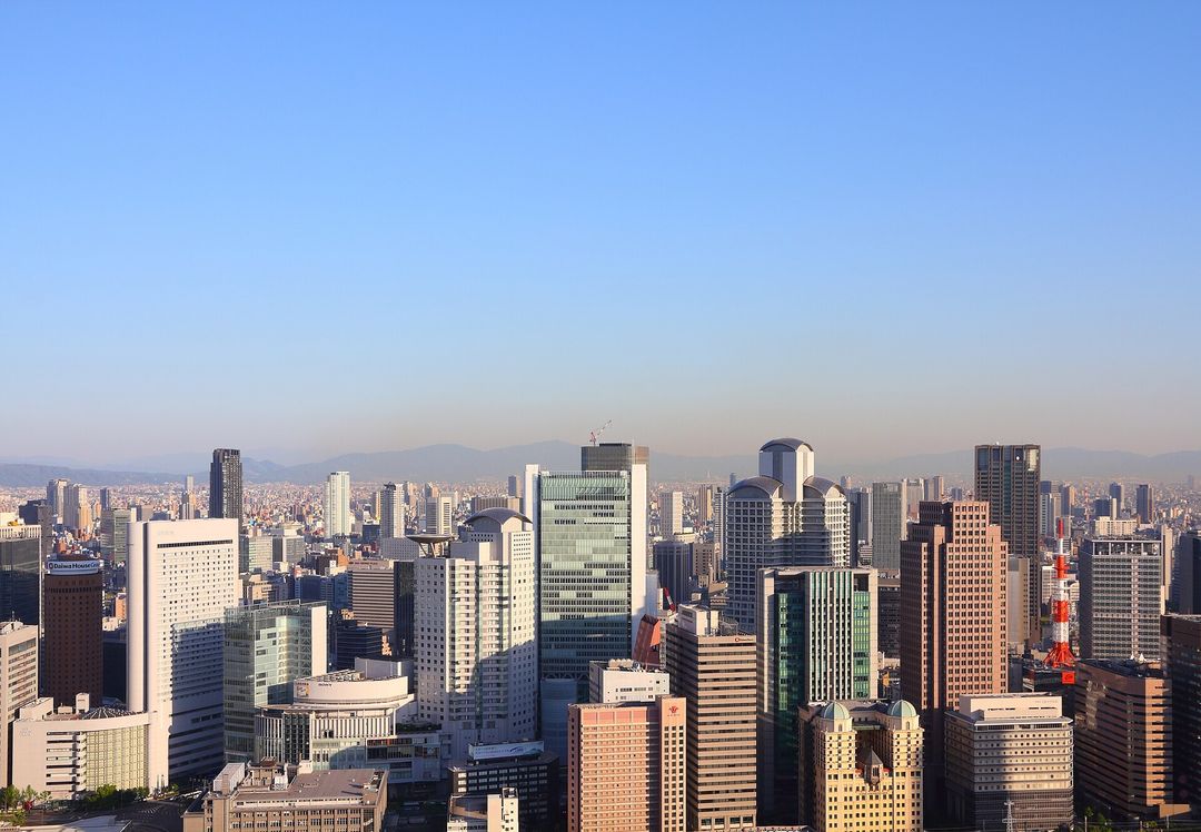 The Osaka skyline at night from the Umeda district
